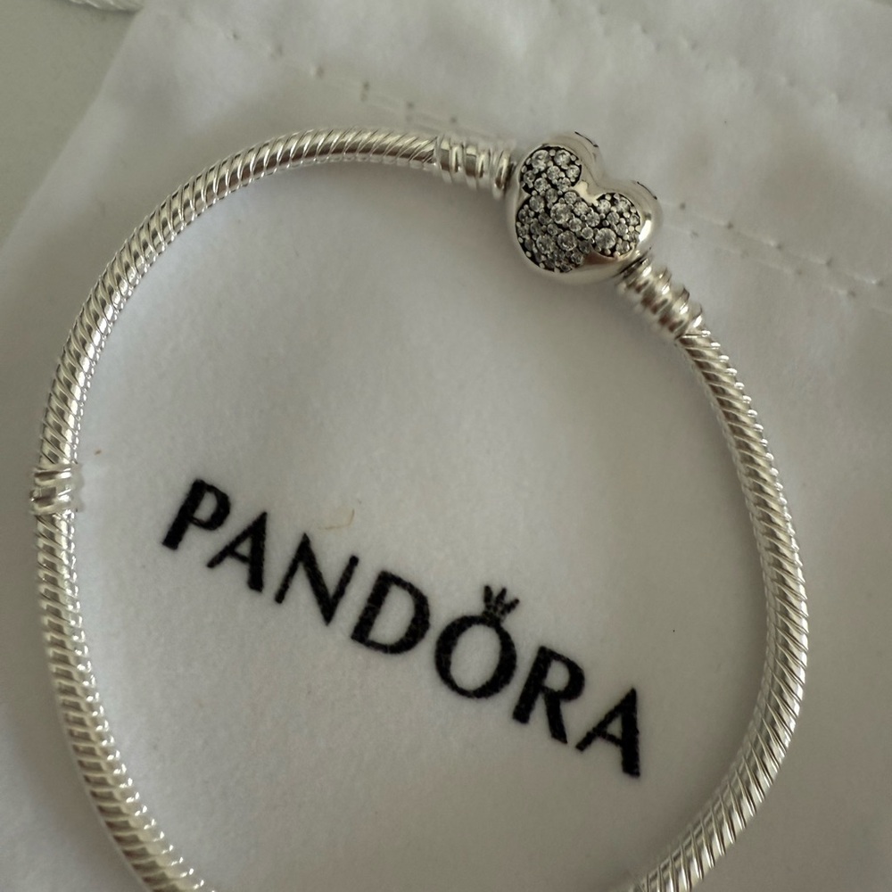 Pandora Silver Mickey Mouse theme Disney Heart Clasp Bracelet